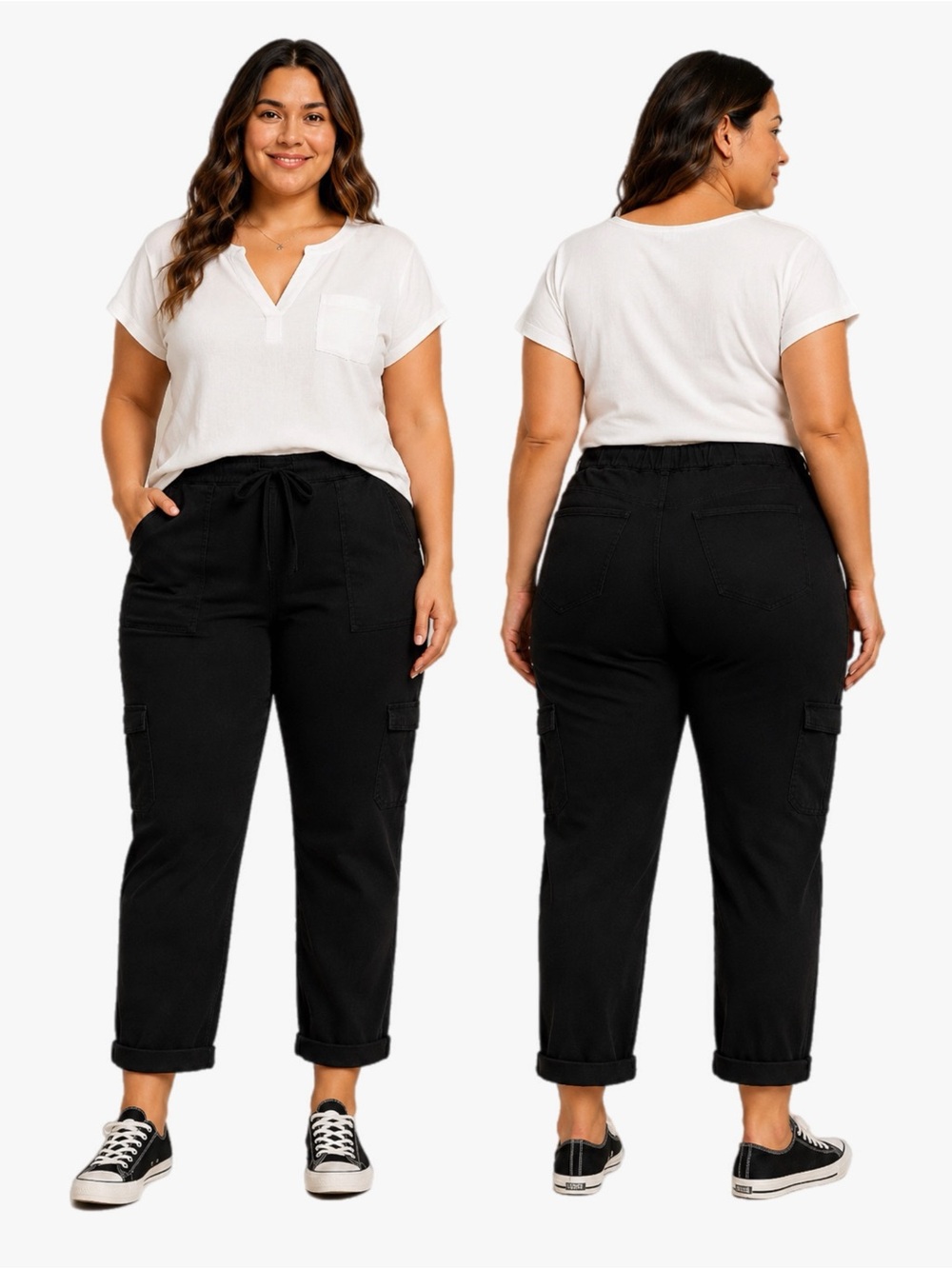 Maurices Weekender Straight Leg Cargo Pants Women’s Plus Size 2X Black Pull-On